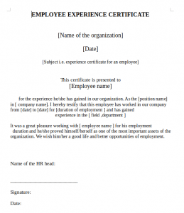 Download Work Experience Certificate Format in Ms Word - Learning Container