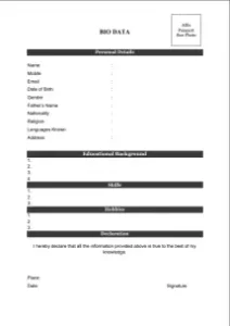 bio data format resume