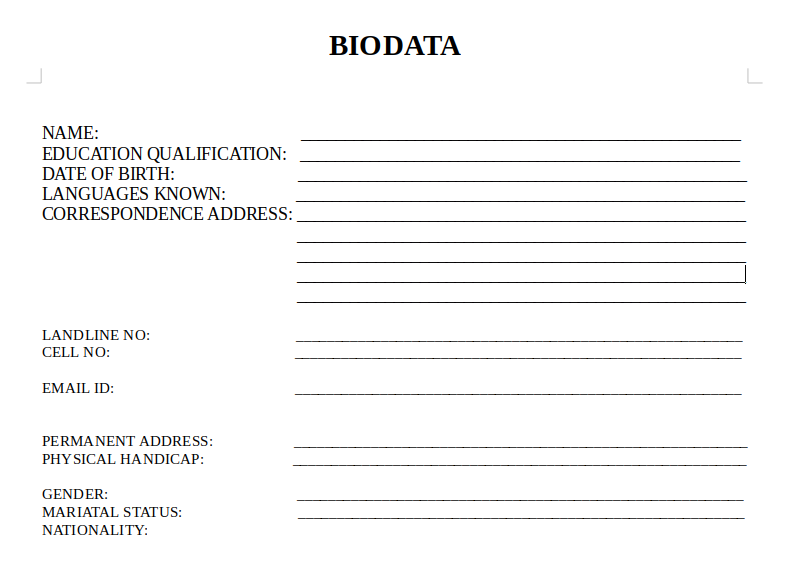 Biodata Form Templates Word Excel Samples Images And Photos Finder 8749