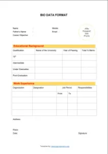 simple bio data format in word 1