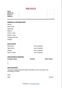 simple bio data sample 4