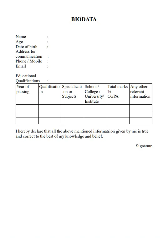 Sample BIO DATA 5 Download - Learning Container