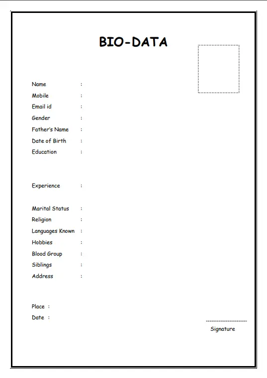 Sample BIO DATA 8 Download - Learning Container